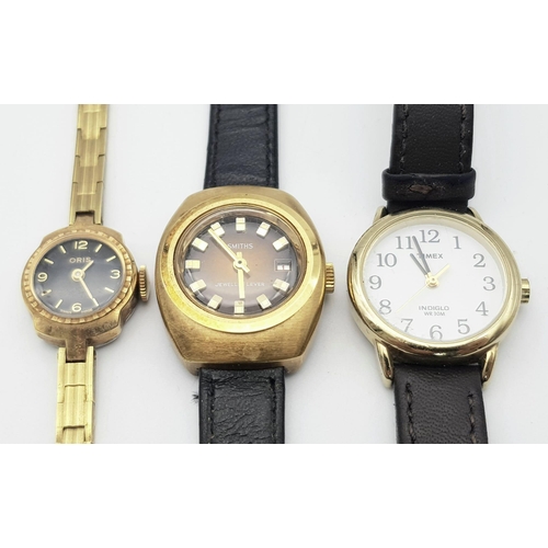 1330 - Three Vintage Ladies Watches: Mechanical Oris, Smiths and a Quartz Timex. All in working order.