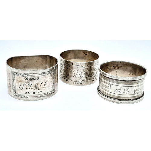 1134 - A collection of 3 antique sterling silver napkin holders with different sizes include 2 circular one... 