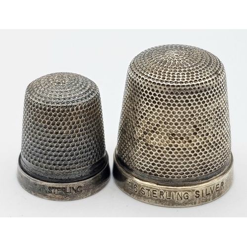 1205 - 2X vintage sterling silver thimbles with different sizes. Total weight 4.2G.