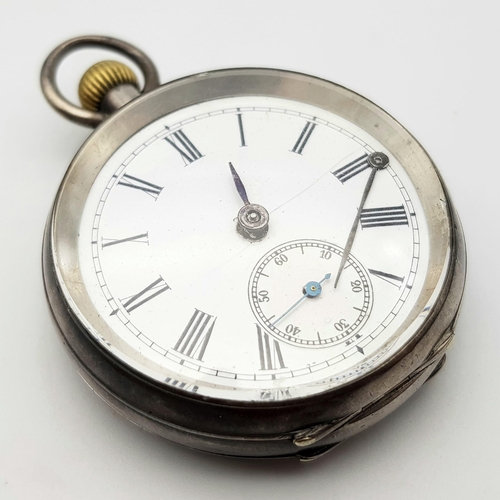 1338 - An Antique 935 Silver Cased Pocket Watch. 49mm case. 92g total weight. AS FOUND.