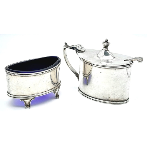 1154 - 2X vintage sterling silver condiment pots (include blue glasses) with full London hallmarks, 1941. C... 