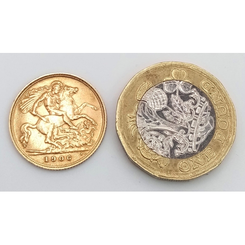 1229 - A 22K GOLD HALF SOVEREIGN DATED 1906 AND IN THE REIGN OF KING EDWARD VII .