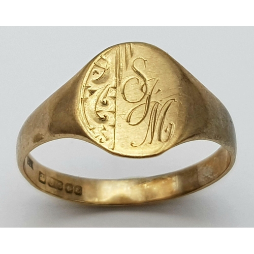 1236 - A 9K GOLD SIGNET RING  .     1.5gms   size M