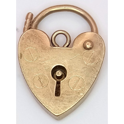 1250 - 9k GOLD HEART PADLOCK .   1.5gms.