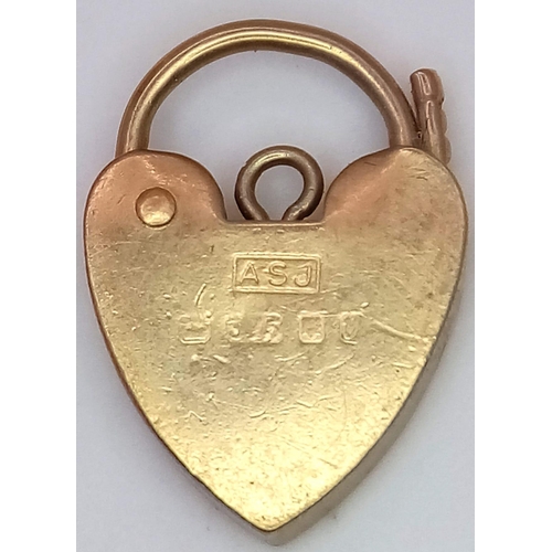 1250 - 9k GOLD HEART PADLOCK .   1.5gms.