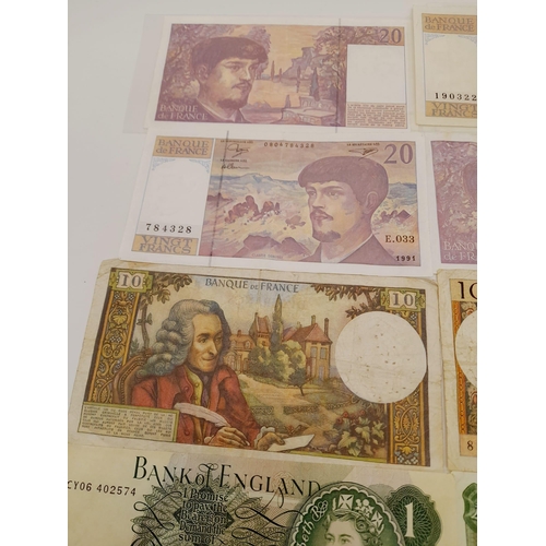 1323 - A Small Collection of Vintage British and French Currency Notes. Different grades but please see pho... 