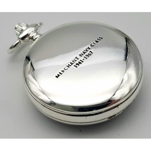 1225 - A Manual Wind Silver Plated Pocket Watch Detailing the Steam Train ‘Merchant Navy Class’, with Prese... 