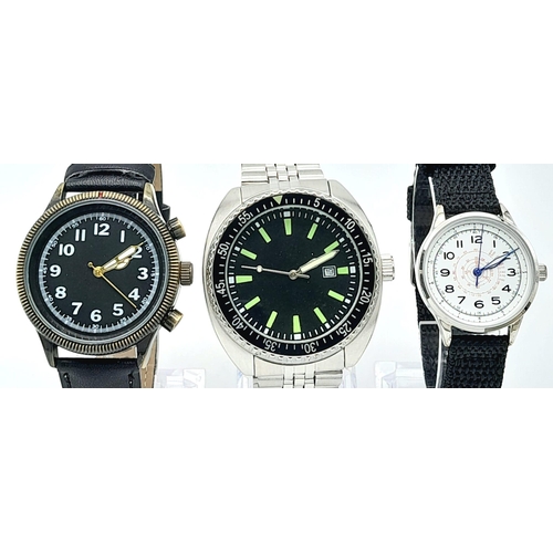 1387 - A Parcel of Three Military design Homage Watches Comprising; 
1) Australian Navy Watch (44mm Case), ... 