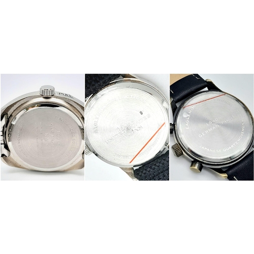 1387 - A Parcel of Three Military design Homage Watches Comprising; 
1) Australian Navy Watch (44mm Case), ... 