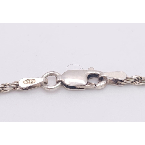 1169 - A 925 silver rope link bracelet. Total weight 5.75G. Total length 47cm.