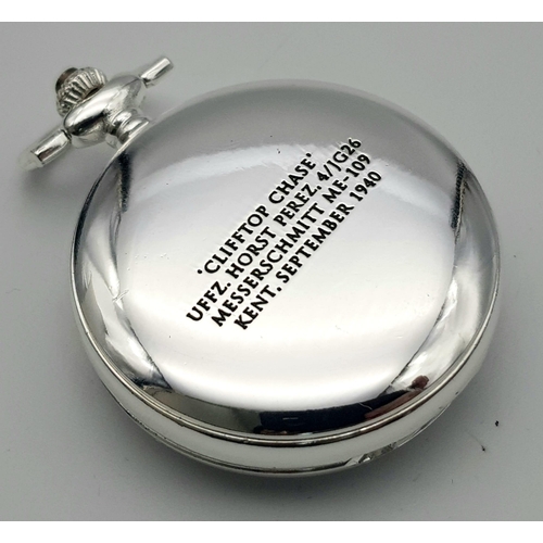 1197 - A Silver Tone, Manual Wind Pocket Watch Commemorating the WW2 German Pilot Horst Perez in his Messer... 