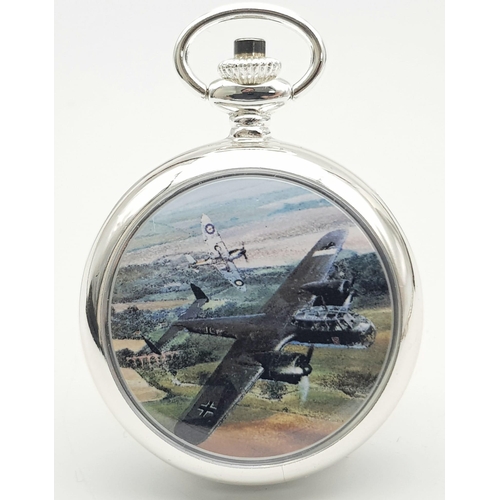 1204 - A Silver Tone, Manual Wind Pocket Watch Commemorating the WW2 German Pilot Feldwebel Heitsch in his ... 