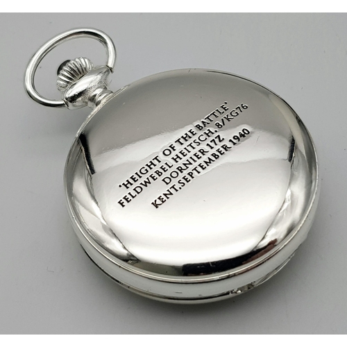 1204 - A Silver Tone, Manual Wind Pocket Watch Commemorating the WW2 German Pilot Feldwebel Heitsch in his ... 