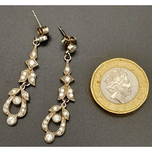 1213 - A Pair of Art Deco Style 925 Silver Drop Earrings. 4cm drop