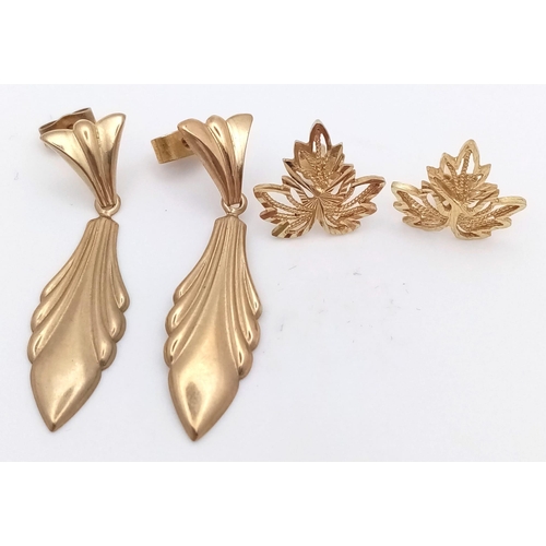 1271 - 5 PAIRs OF 9K GOLD EARRINGS IN DIFFERENT STYLES . 5.1gms.