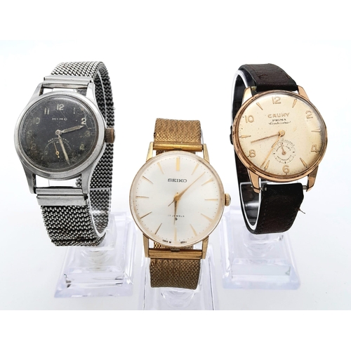 1361 - Three Interesting Vintage Watches: Seiko, Cauny and a Mimo. All as found.