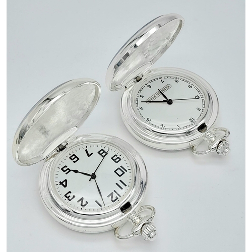 1373 - A Parcel of Two  Manual Wind Silver Plated Pocket Watches Comprising 
1) The Famous Steam Train ‘Eve... 