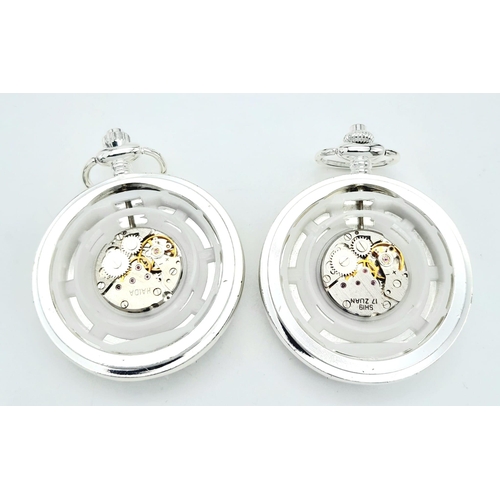 1373 - A Parcel of Two  Manual Wind Silver Plated Pocket Watches Comprising 
1) The Famous Steam Train ‘Eve... 