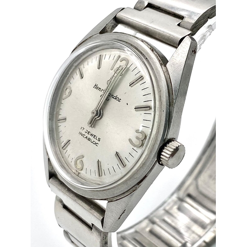 1208 - A Vintage Henri Sandoz 17 Jewels Automatic Gents Watch. 
Stainless steel bracelet and case - 34mm. S... 