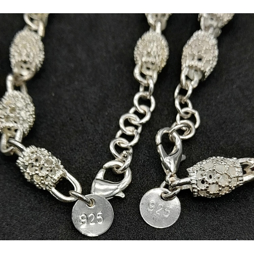 1233 - 2X fancy  925 silver hollow link bracelets  . Total weight 28.28G. Total length 21cm.