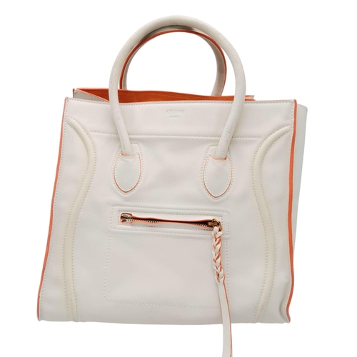 1289 - A Celine - Paris ladies tote bag , cream leather with orange interior, dimensions: 30 x 24 x  40 cm