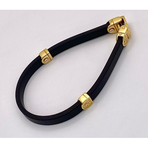 19 - A Bersani Designer Black Silicone and 18K Yellow Gold Stylish Comfort Bracelet.