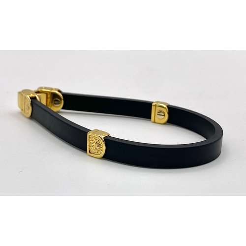 19 - A Bersani Designer Black Silicone and 18K Yellow Gold Stylish Comfort Bracelet.