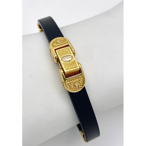 19 - A Bersani Designer Black Silicone and 18K Yellow Gold Stylish Comfort Bracelet.