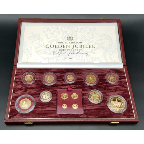 25 - A Breathtaking Limited Edition 2002 Golden Jubilee 22K Gold Proof Coin Set. This set contains a comp... 