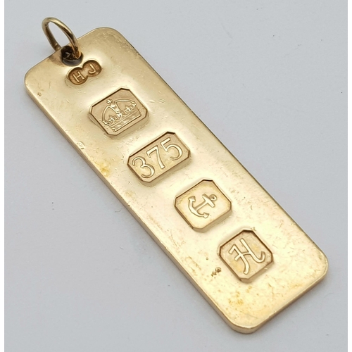 36 - A 9K Yellow Gold Hallmarked Ingot Pendant. 7.8g weight.