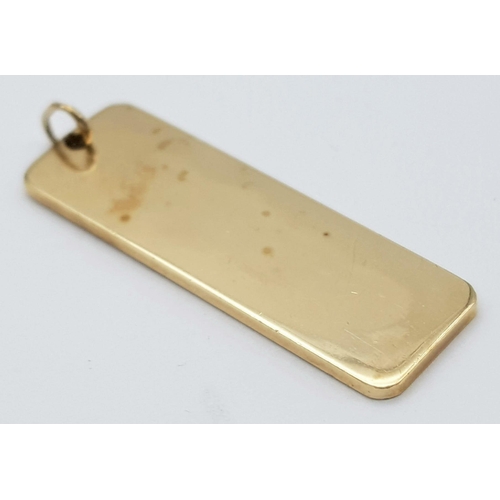 36 - A 9K Yellow Gold Hallmarked Ingot Pendant. 7.8g weight.