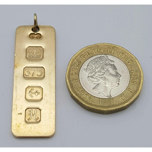 36 - A 9K Yellow Gold Hallmarked Ingot Pendant. 7.8g weight.