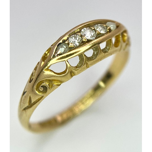 59 - A Vintage 18K Yellow Gold Five Stone Diamond Ring. Full UK hallmarks. Size P. 2.5g total weight.