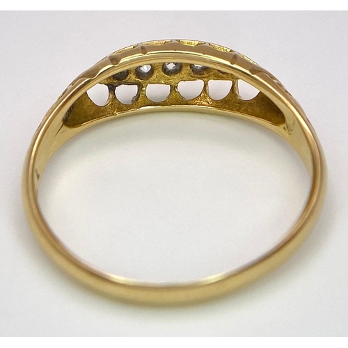 59 - A Vintage 18K Yellow Gold Five Stone Diamond Ring. Full UK hallmarks. Size P. 2.5g total weight.