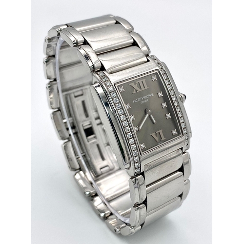 101 - A Stunning Patek Philippe Diamond Twenty - 4 Ladies Watch. Stainless steel bracelet and case - 25 x ... 