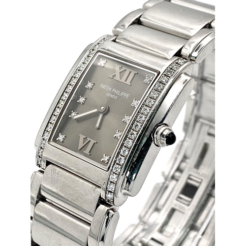 101 - A Stunning Patek Philippe Diamond Twenty - 4 Ladies Watch. Stainless steel bracelet and case - 25 x ... 