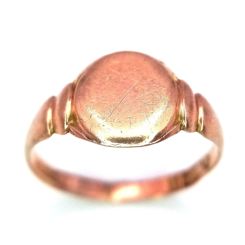 141 - A Vintage 9K Rose Gold Signet Ring. Size M. 1.5g weight.