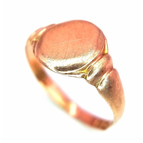 141 - A Vintage 9K Rose Gold Signet Ring. Size M. 1.5g weight.