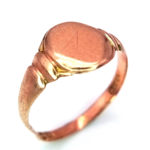 141 - A Vintage 9K Rose Gold Signet Ring. Size M. 1.5g weight.