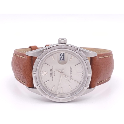 31 - A Rolex Oyster Perpetual Date Automatic Gents Watch. Brown leather strap. Stainless steel case - 34m... 