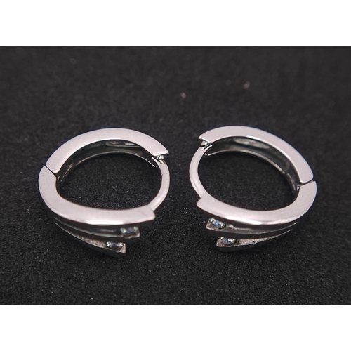 311 - Pair of 18K White Gold CZ Mini Hoops earrings, 3.1g total weight