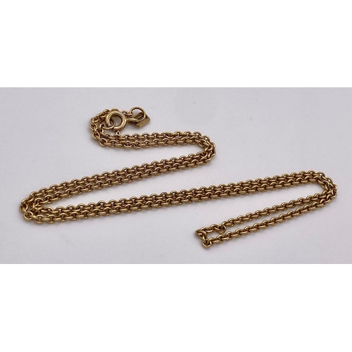 80 - A 9k Yellow Gold Small Belcher Link Necklace. 41cm. 4.1g weight.