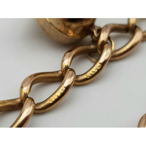 108 - A vintage 9 K rose gold chain bracelet with a padlock clasp and two chams (a snail and a duck). Good... 