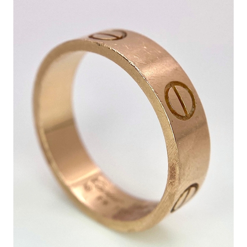 3 - A Cartier 18K Rose Gold Love Band Gents Ring. 6mm width. Cartier hallmarks. Size W. 8.6g weight. Ref... 