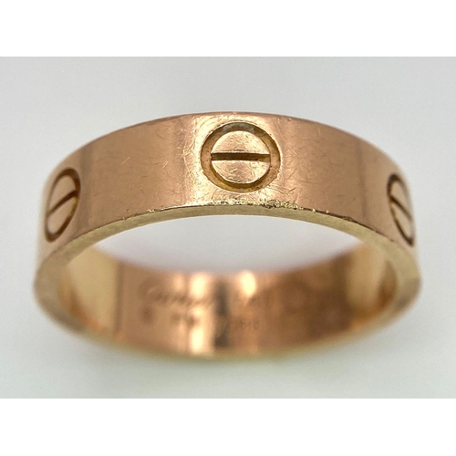 3 - A Cartier 18K Rose Gold Love Band Gents Ring. 6mm width. Cartier hallmarks. Size W. 8.6g weight. Ref... 