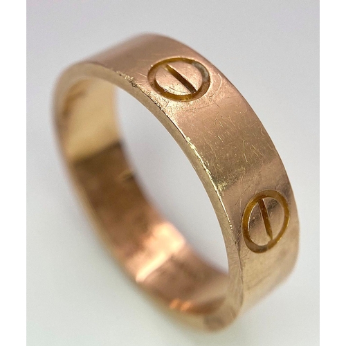 3 - A Cartier 18K Rose Gold Love Band Gents Ring. 6mm width. Cartier hallmarks. Size W. 8.6g weight. Ref... 