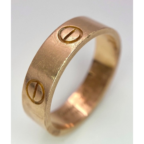 3 - A Cartier 18K Rose Gold Love Band Gents Ring. 6mm width. Cartier hallmarks. Size W. 8.6g weight. Ref... 