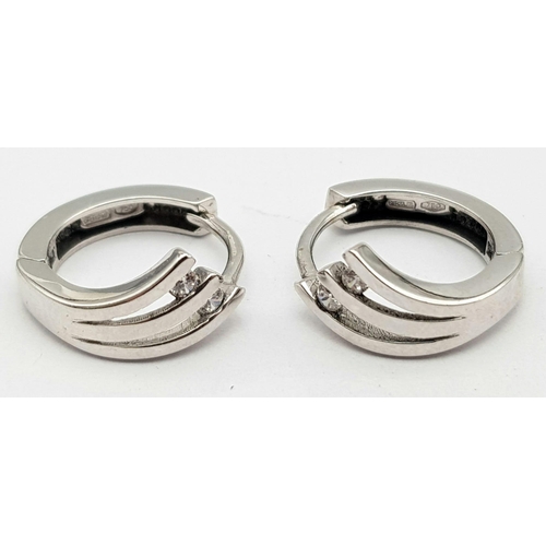 311 - Pair of 18K White Gold CZ Mini Hoops earrings, 3.1g total weight