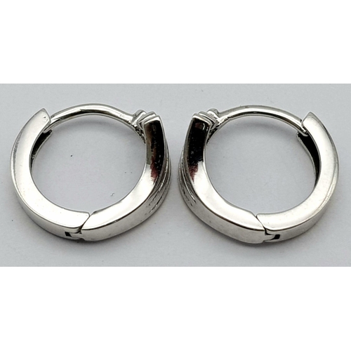 311 - Pair of 18K White Gold CZ Mini Hoops earrings, 3.1g total weight