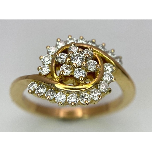 304 - An attractive 14K Yellow Gold (tested as) Diamond Swirl Ring, 0.55ct diamond weight, 4.6g total weig... 